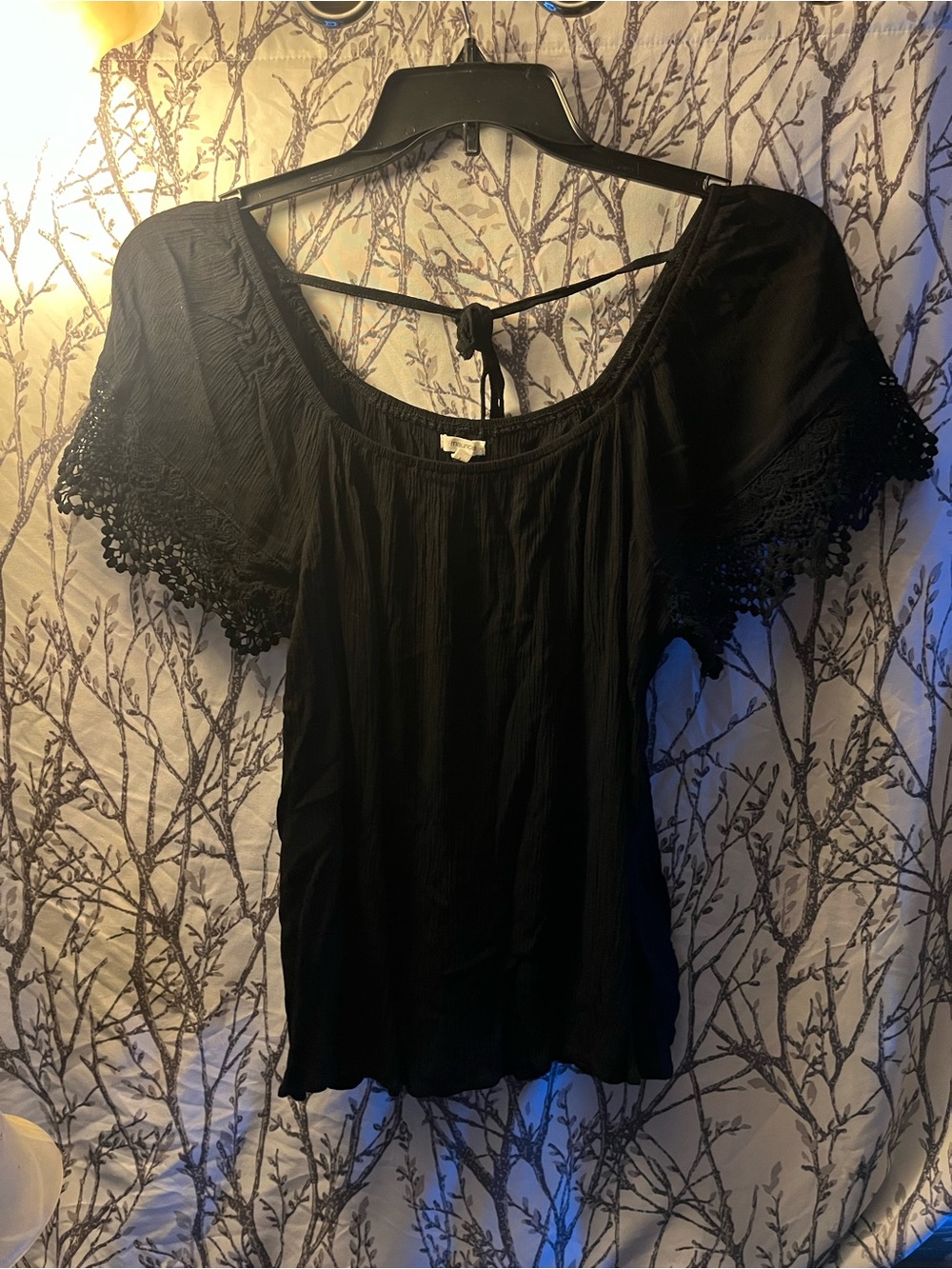 Maurices Black Lace-Sleeve Peasant Blouse